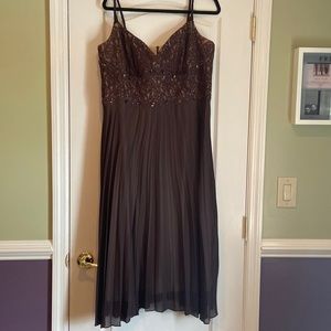 Brown cocktail dress, lace and beading top, pleated chiffon bottom